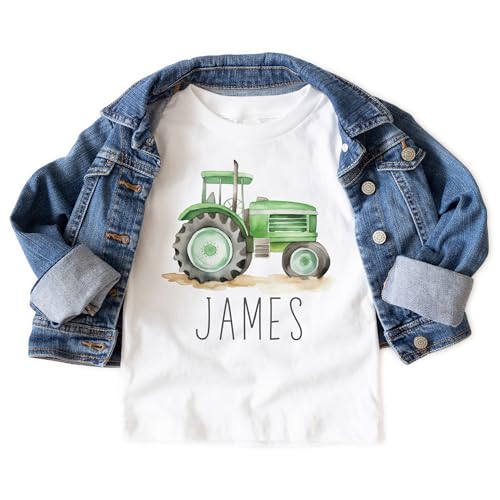 Personalized Tractor Toddler Shirt - Cute Custom Name Farmer - Green Farm Tractor Tee - Boho Natural Kids Shirts2