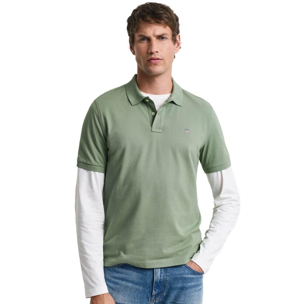 Gant Men's Kalamata Green Reg Shield Ss Pique Polo Shirt, M