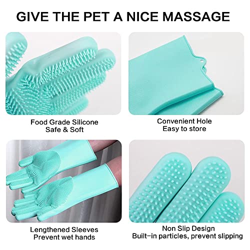 VSV stoage Pet Grooming Gloves for Bathing & Hair Removal, Dogs & Cats Bath Shampoo Brush, Durable Silicone Scrubber Massage Glove for Horse Shower, Soft Spiky Scrubber Waterproof 2 Pack (Green) - Image 4
