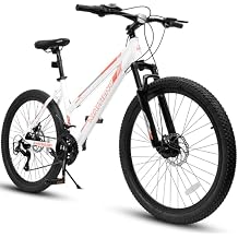 Ecarpat 24 26 Inch Mountain Bike for Girls, 21 Speeds Steel Frame Girls Bike, Front Suspension Teens Sport Bicycle for School Short Trip Camping, Summer Gift for Girls, Pink Purple White Options