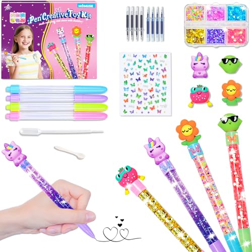 MOMUSE DIY Pen Making Kit, Fun Pen Creator Studio – Make You Own 4 Sparkly Glitter Pens, Creative Art and Craft Kits Toys for Kids Girls Tweens 6 7 8 9 10 11 12 Years Birthday Gift Present