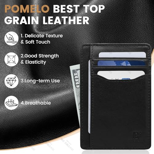 Pomelo Best Slim Wallet Minimalist Front Pocket Top Grain Genuine Leather RFID Blocking Card Holder for Men and Women Black2