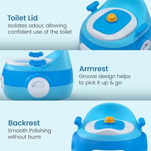 Image of LuvLap 3-in-1 Potty Training Seat for Kids 1-5 Years: Comfortable Baby Potty with Removable Pot, Safety Handles, Splash Guard & Anti-Slip Base for Secure Home Toilet Training, Blue