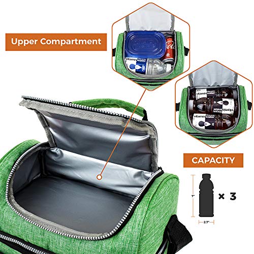Opux Lunch Box For Men Women, Insulated Large Lunch Bag Adult Work, Double Decker Lunchbox Meal Prep, Dual Compartment Leakproof Lunch Cooler, Soft Lunch Pail Tote Boys Girls Kids School, Green 12L #TOP5