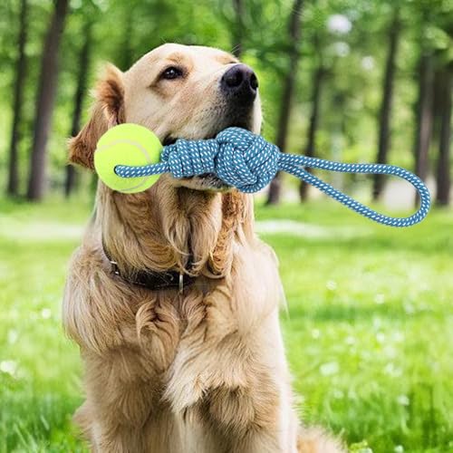 Erhalithegro Dog Rope Toy for Medium and Small Dogs Interactive Puppy Toys Tug of War Rope Tether Tug Outdoor Dog Toy 1 Knot Puppy Teething Chew Cotton with Tennis Ball