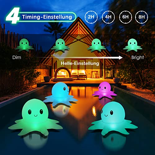 beek Solar Poolbeleuchtung Schwimmend, 2 Stück RGBW Aufblasbar Solarlampe Octopus LED Pool Lichter mit Fernbedienung, IP68 Wasserdichte Solarlichter für Garten, Schwimmbad, Strand, Rasen