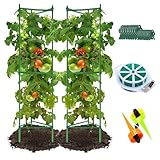 Megidok Tomato Cages - Garden Plant Stakes Support 2 Pack 49' with 164ft Plant Ties&20 Pcs Plant Clips&2 Watering Drip Devices for Climbing Plants Vegetable