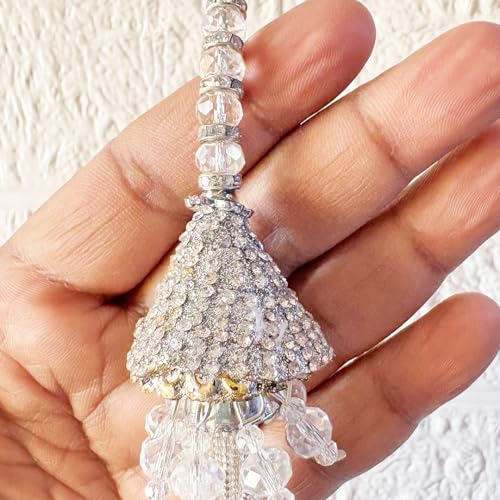 Image of Adikala Craft Store Handmade Ethnic Latkan Tassel Set of 2 for Saree Pallu, Blouse, Suits, Dupatta, Lehenga Decor | Ethnic Saree Pallu, Blouse, Suit, Dupatta & Lehenga Decoration (Silver D3)