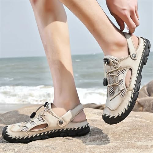 Men’S Classic Soft Leather Beach Sandals Outdoor Casual Slippers Fashion Lightweight Shoes With Slip-On Gladiator Design4