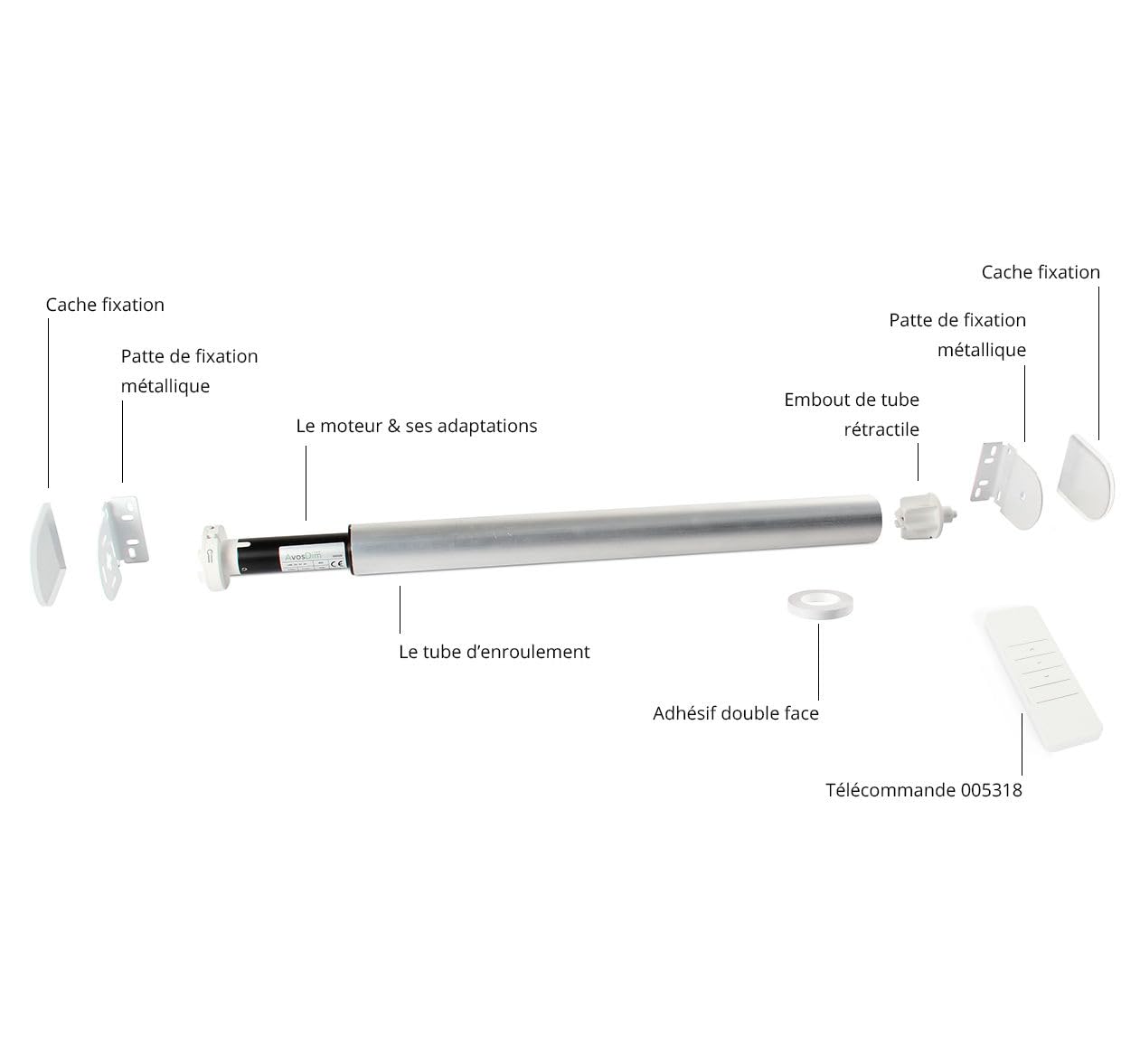 Store Enrouleur Kit Motorisation sans Fil Avosdim - Moteur à Batterie Rechargeable + Télécommande - Installation Facile (Tube ø40mm, LG Tube 180cm)