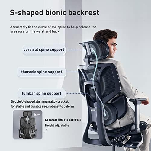 Hbada E3 Ergonomic Office Chair Elastic Adaptative Adjustment Back Lumbar Support Computer Chair High-Density Breathable Mesh Desk Chair with Footrest,Black