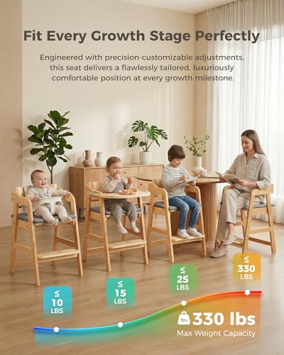 Image of ONTHEWEI Wooden Baby High Chair for Babies, Anti-Tip Adjustable High Chair with Detachable Tray