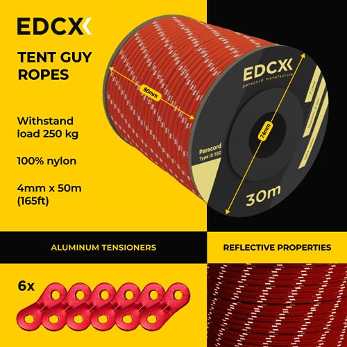 Reflective, Guy Ropes with Aluminum Alloy Tensioner, Nylon Tensioner Cord for Tent Tarp, Camping, 4mm (30m, 50m)+Spanners - Image 2