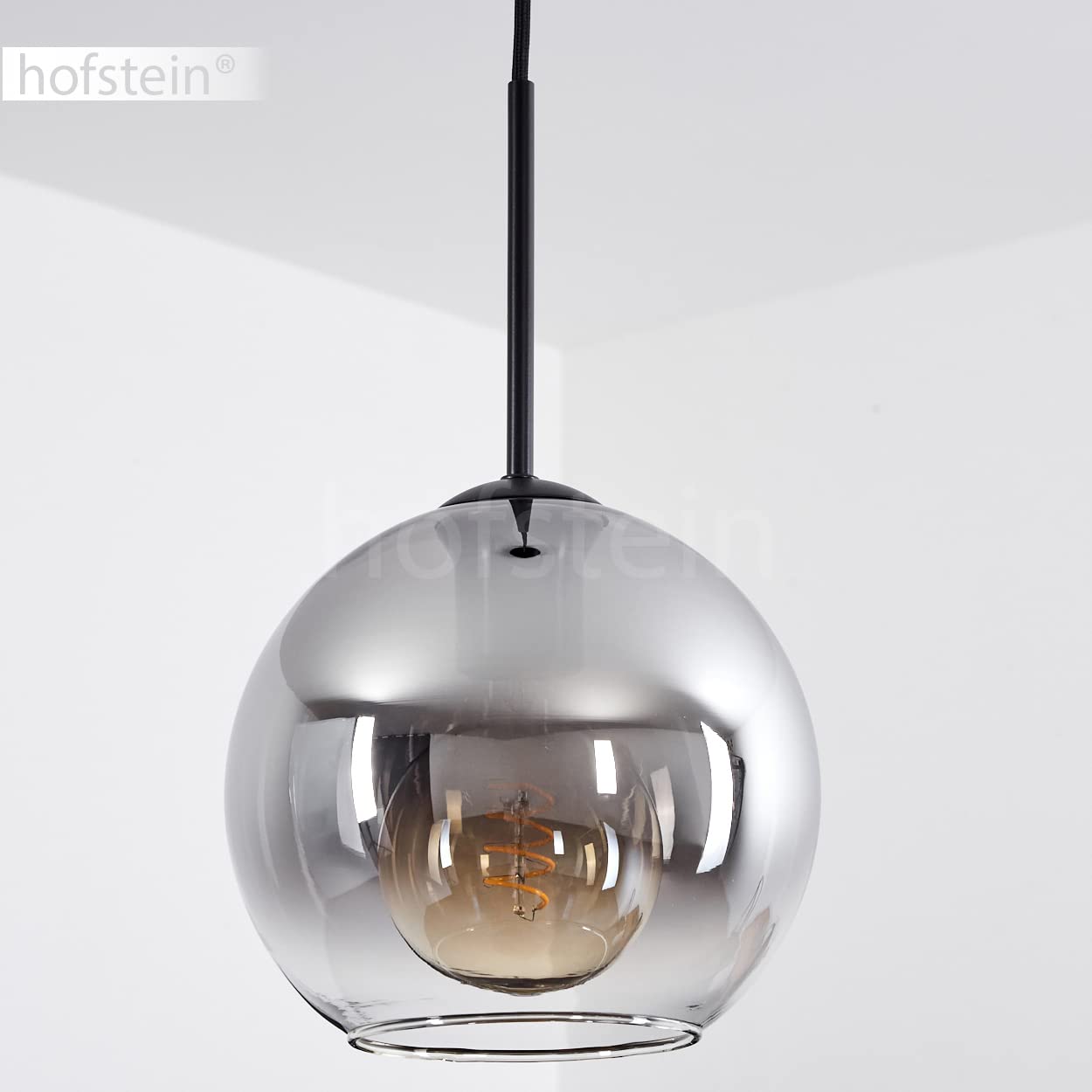 HOFSTEIN Hängeleuchte Koyoto, 1-flammige Hängelampe aus Metall/Glas in Schwarz/Rauchfarben/Klar, moderne Pendelleuchte im Retro/Vintage-Design, Ø 20 cm, E27, Esszimmer, Küche, Wohnzimmer