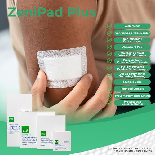 Pansement composite ZeniPad Plus imperméable avec bordure adhésive 10,2x25,4 cm - 2