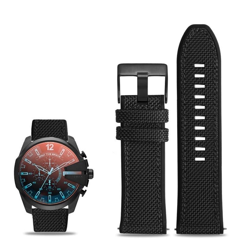 Bracelet montre nylon silicone 26mm noir compatible Diesel DZ7395 DZ7396 DZ4500