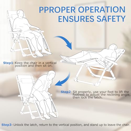 Slendor Zero Gravity Chair Lounge Chair Recliner w/Upgraded Lock and Removable Cushion, Reclining Camping Chair w/Cup Holder Tray & Headrest, Folding Reclining Patio Chairs for Indoor Outdoor, Gray - Thumbnail 7