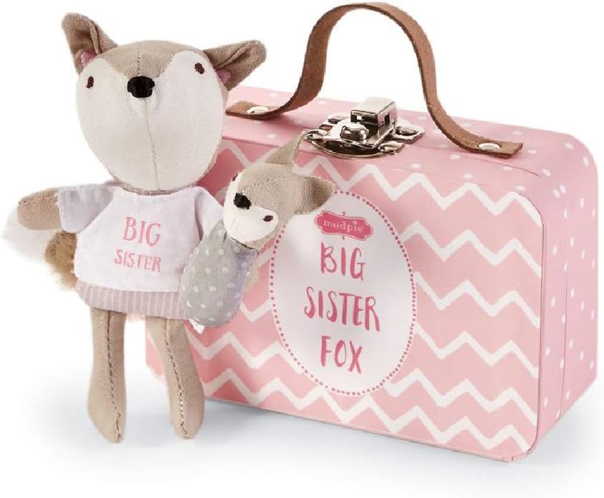 Mud Pie Mini"I'm A Big Sister" Fox Set, Pink, 4.5" x 3"x 1.5" , 2 Piece Set