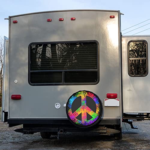 Image of Delerain Hippie Symbols Spare Tire Covers for RV Trailer SUV Truck and Many Vehicle, Wheel Covers Sun Protector Waterproof, (14 Inch for Diameter 23 inch-27 inch)