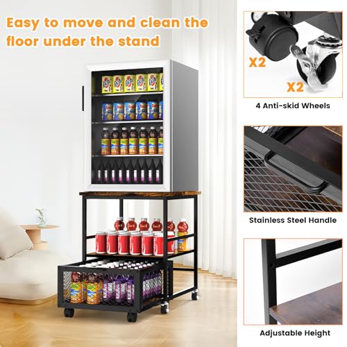 sugitek 19.7x19.7in Mobile Mini Fridge Stand with 3 Storage,Small Beverage Refrigerator Table with Wheels Rolling Compact Drawer Cart,Great for Dorm Home Office, Printer Stand, Coffee Table by sugitek - Image 6