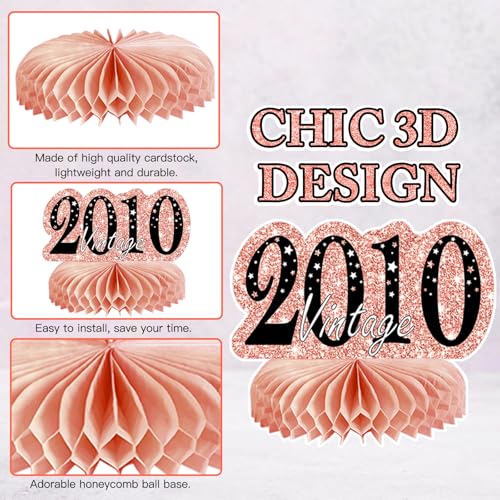 Image of 9Pcs Rose Gold Sweet 16 Birthday Decorations Honeycomb Centerpieces for Girls,Pink Happy 16th Birthday Centerpieces Tables Toppers Party Decorations Supplies 16th Table Sign Decor