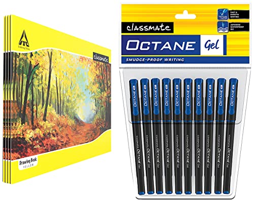 Image of Classmate Drawing Book - Unruled, 40 Pages, 210 mm x 297 mm - Pack of 4 & Classmate Octane- Blue Gel Pens (Pack of 10)