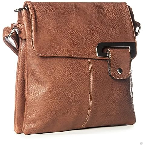 WOMENS MEDIUM MULTI COMPARTMENT CROSS BODY SHOULDER MESSENGER BAG (Brown) Cover