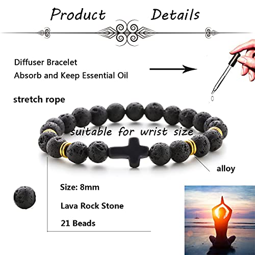 Mozaka 12Pcs 8Mm Cross Beads Bracelet For Men Women Lava Rock Tiger Eye Stone Howlite Stone Stretch Elastic Bracelet Set #TOP1