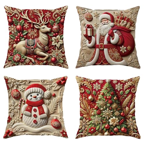 DESIHOM Red Relief Vintage Christmas Throw Pillow Covers 28x28 Set