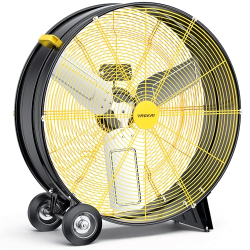 VAGKRI 30 Inch Industrial Drum Fan, 300W High Velocity Floor Fan, 3 Speed Heavy Duty Metal Fan with Casters Handles, Powerful Motor Air Circulator for Warehouse, Factory, Barn, Commercial, UL listed