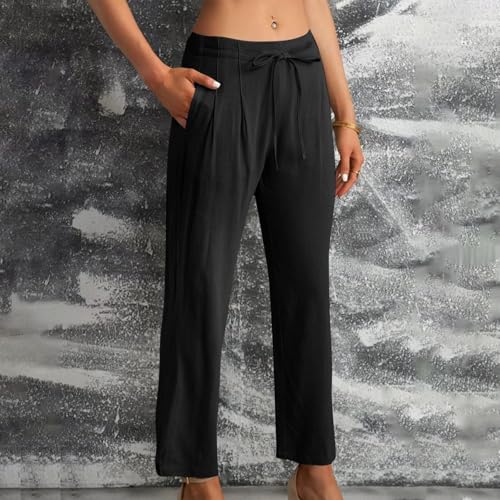 Womens High Waisted Wide Leg Pants Casual Loose Palazzo with Pockets Elastic High Waist Drawstring Lounge Trousers2