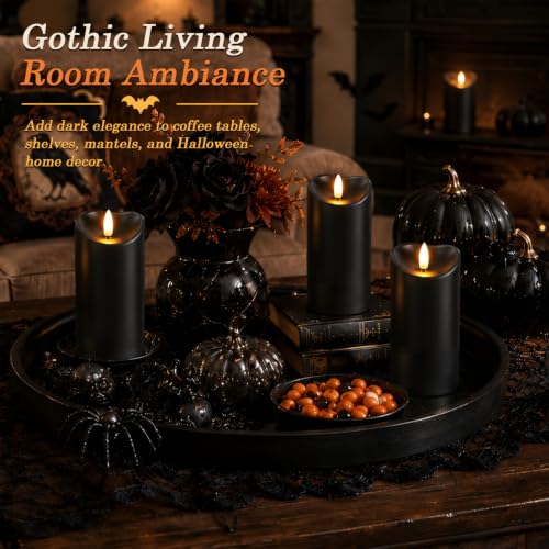 Image of Homemory Halloween Black Waterproof LED Candles with Remote Timer, Set of 2