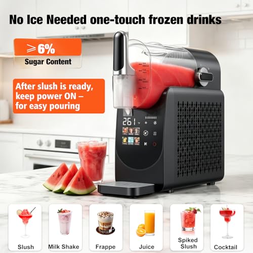 Image of Slushie Machine No Ice Needed, Auto-Clean, Slushy Machine for Home, 220W Quick Frozen Drink Maker with 6 Preset Programs for Margaritas, Frappes, Milk Shake and More, LED Display, Black, 88oz