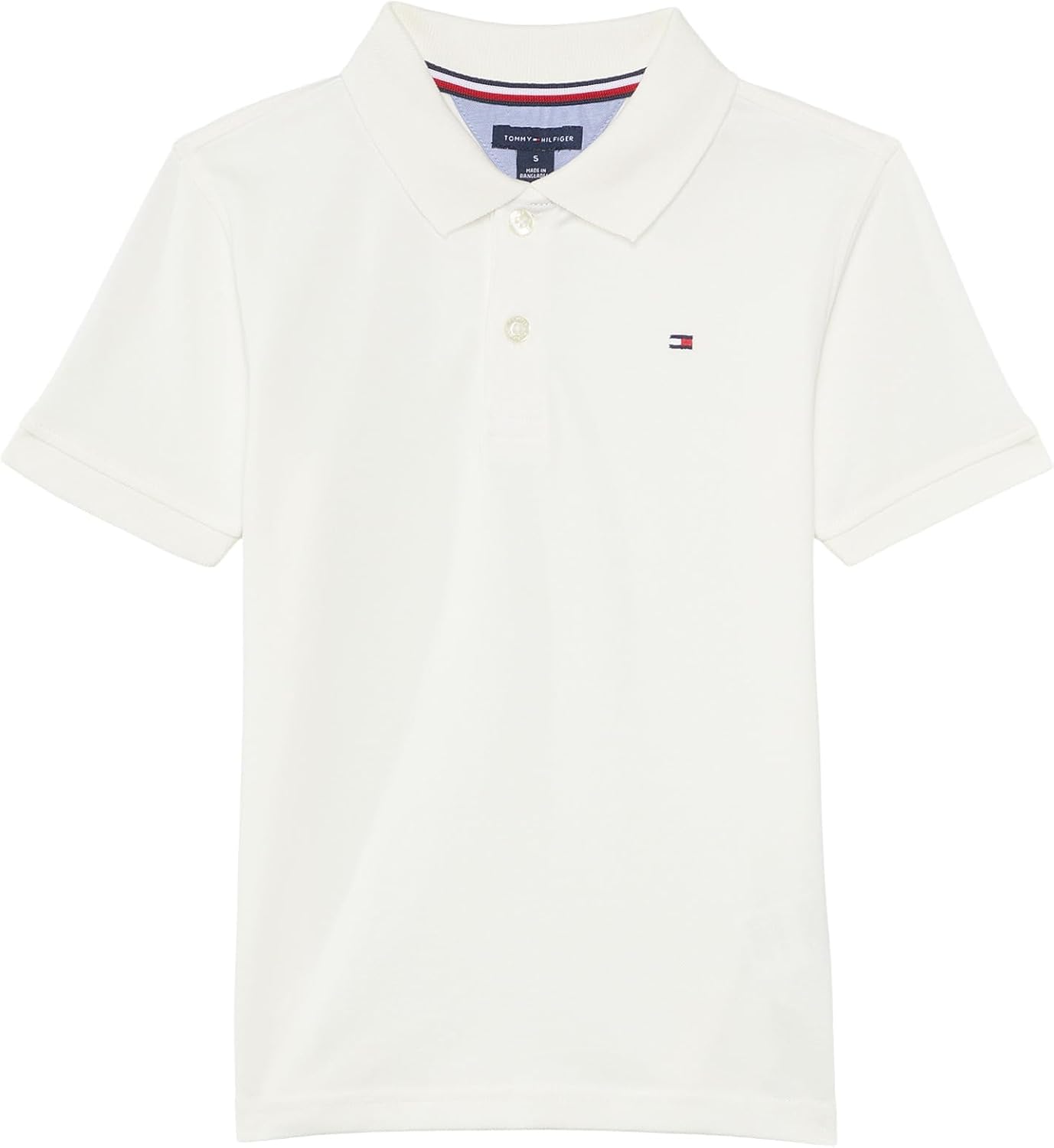 Tommy Hilfiger Boys Short Sleeve Premium Pique Polo Shirt, Button Closure, Soft & Comfortable