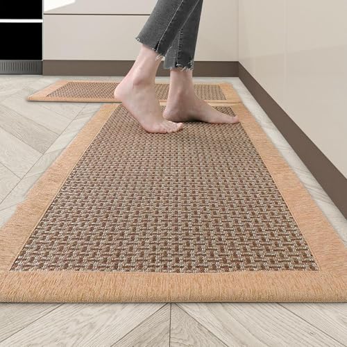 Cheerx Tapis Cuisine Devant Evier, Tapis de Cuisine Lavable Antidérapant, Tapis Couloir en Coton et Lin Tissé, Tapis de Sol pour la Cuisine, Le Salon, Le Bureau...