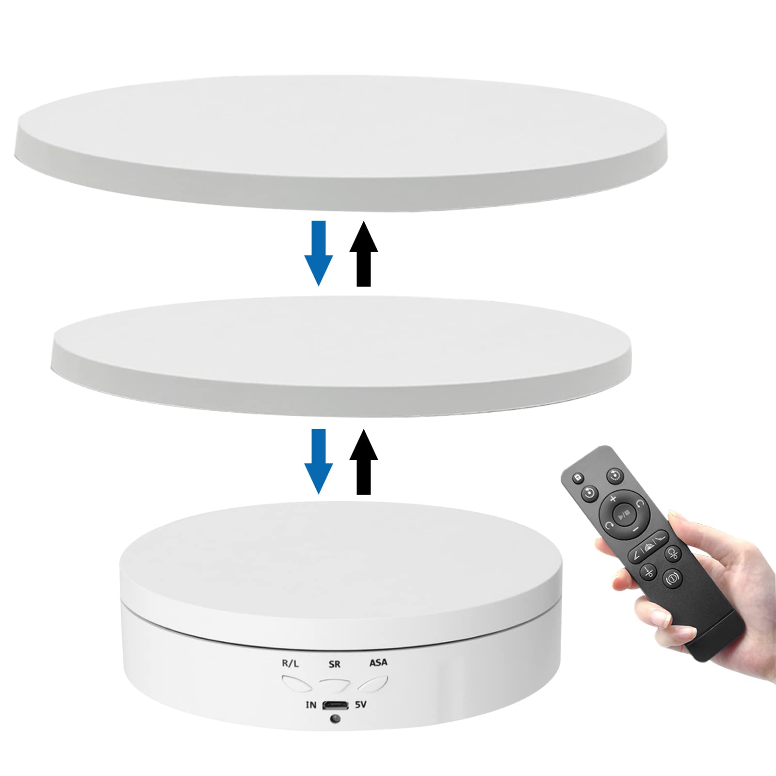 Plateau tournant électrique 3 en 1, support à 360 degrés, plateau tournant motorisé avec télécommande pour photographie, présentation de produits, bijoux, modèles 3D, objets de collection (blanc)