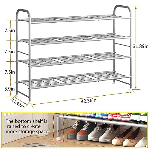 Image of LINZINAR Shoe Rack 4 Tier Storage Organizer for Closet Entryway Metal Grey