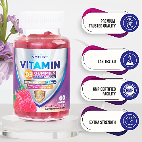 Built By Nature Vitamin D Gummies - 5000 Iu Vitamin D3 Gummy - Tasty Supplement For Immune Support & Healthy Bones - 60 Gummies #TOP5