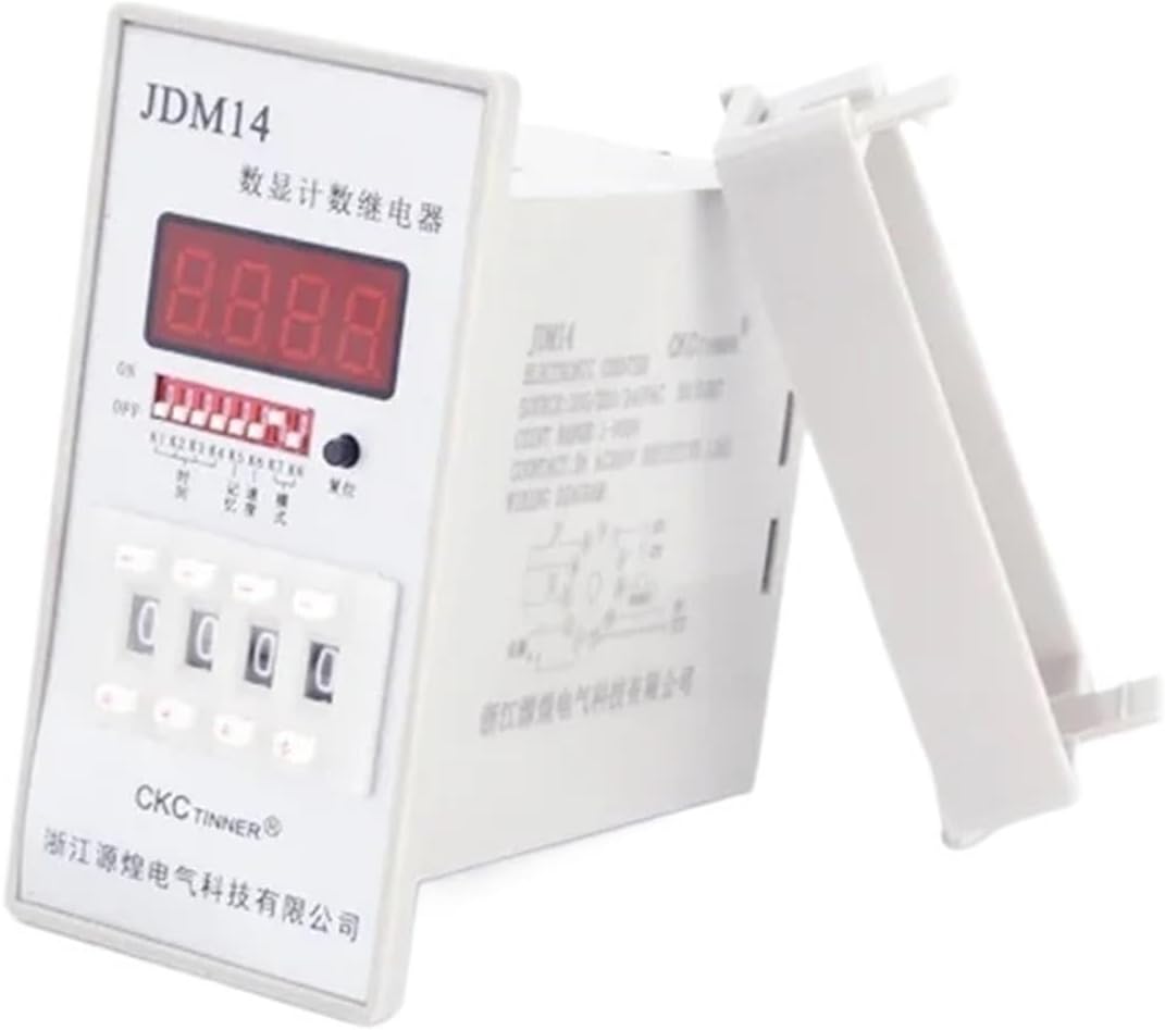 JDM14 Electronic Digital Counter Relay Power Failure Memory 12V/24V/220V 8PIN with Base Machinery Counter 1~9999 Resettable(24V)