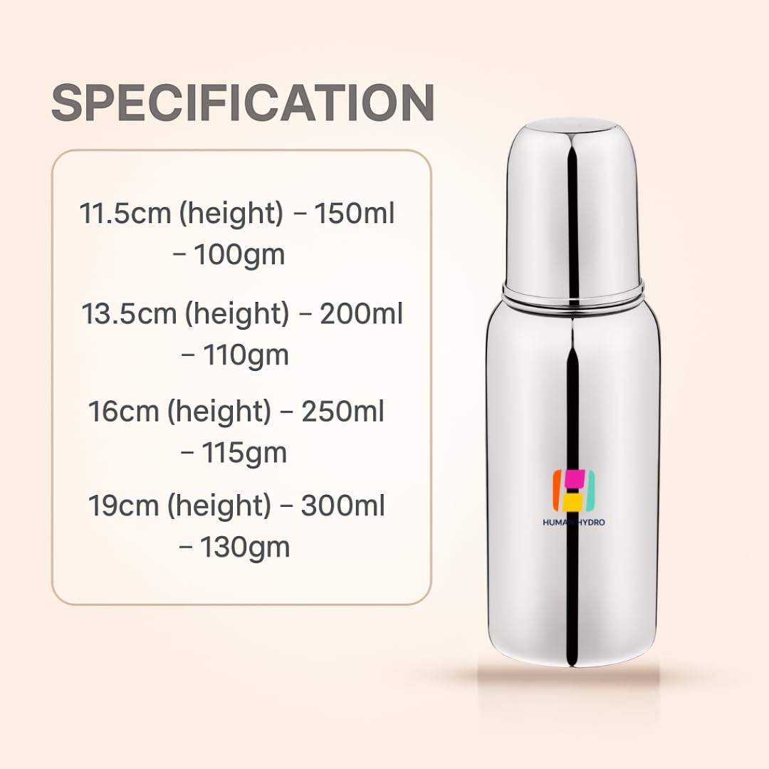 Human Hydro 250ml Stainless Steel Baby Feeding Bottle | Anti-Colic, BPA-Free, Leak-Proof | Food Grade 304 Steel | Wide Neck Milk Bottle for Newborns & Infants | Made in India 4