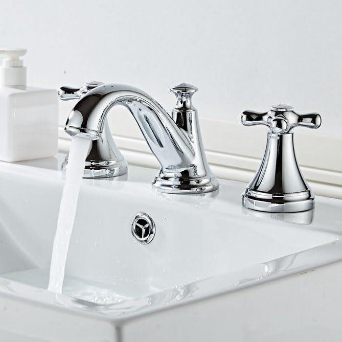 Robinet de lavabo 3 trous cascade en laiton massif style moderne pour salle de bain