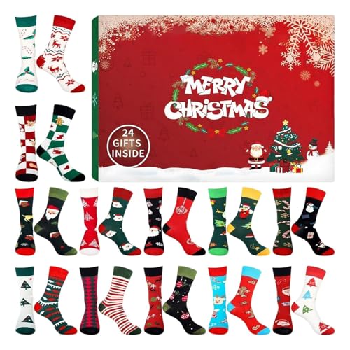 soxo Calendrier de L'avent 2025 Noel Chaussettes Homme Sac Cadeau Calendrier Lavent Coton Chaussette Cadeaux 12 Paires 40-45 Coloré