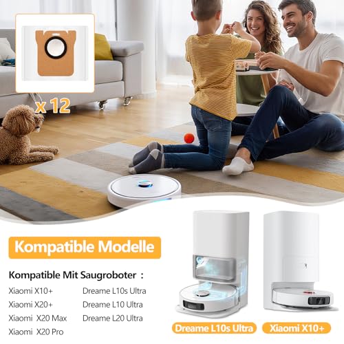12 Stück Staubbeutel für Dreame L10s Ultra / L10 Ultra/Dreame L20 Ultra & Xiaomi X20 Plus/Xiaomi X20 Max/Xiaomi X20 Pro/ X10+ Saugroboter, 2,5L beutel Große Kapazität Zubehör Staubsaugerbeutel