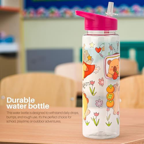 Image of BAYBEE 600 ML Chubby Drinking Water Bottle for Kids | Bpa Free Baby Sipper Bottle with Flip Straw & Carry Handle | Toddlers Leak Proof Sipper Water Bottle for Kids 1 to 12 Years Boys Girls (Pink)