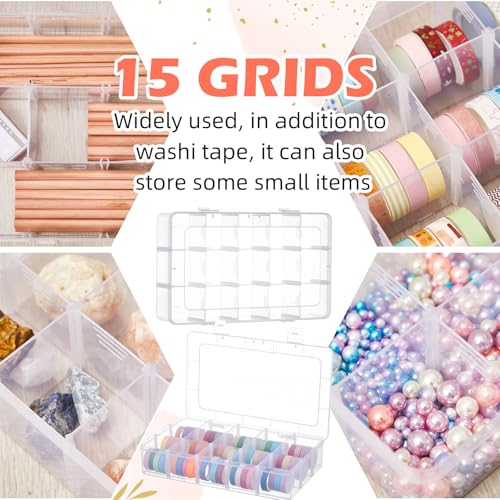 Image of Leinuosen 2 Pack Clear Washi Tape Organizer Storage 15 Grids Plastic Organizer Box Adjustable Dividers for Jewelry, Washi Tapes, Art DIY Crafts, Beads and Small Parts