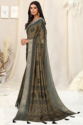 Image of MIRCHI FASHION Women's Cotton Blend Bagru Batik Blocks Printed Saree with Blouse Piece