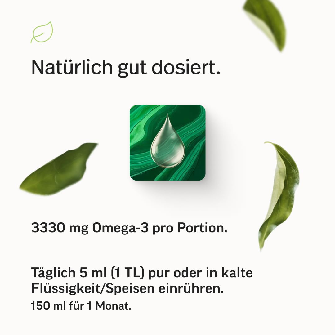 edubily Oméga 3 végétalien à base d'huile d'Ahiflower, d'huile d'algues et d'huile de lin - Source végétalienne DHA et ALA - 3,33 g d'oméga-3 par dose quotidienne - Arôme citron (150 ml)