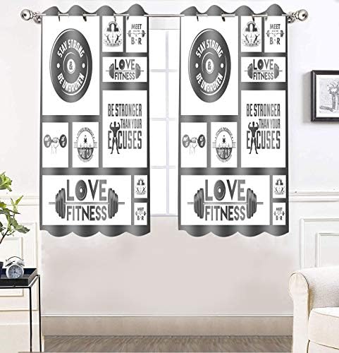 Home Decor Window Curtains 2 Panels, Fitness Love Bedroom Curtains Window Treatment Healthy Life Aerobic Exercise Art Prints for Living Room Grommet Top Curtains 52 x 63 Inches CLWYMN230