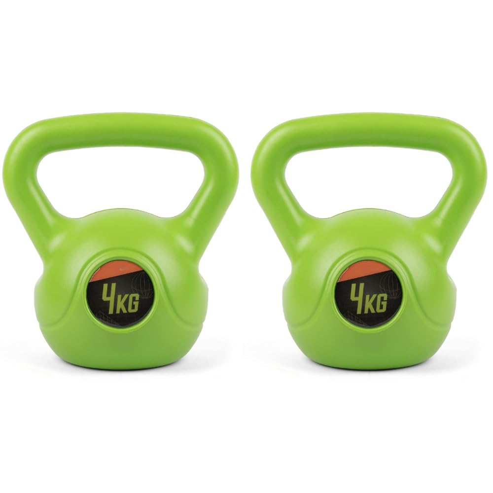 B4E Fitness Kettlebells, 4 kg, Vinyl Coated, Green, Pack of 2, For Home Workouts and Home Gyms, Cardio Workouts