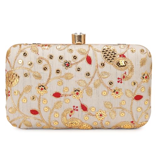 Image of LONGING TO BUY Hand Crafted Designer Box Clutch - Zari Embroidery For Women